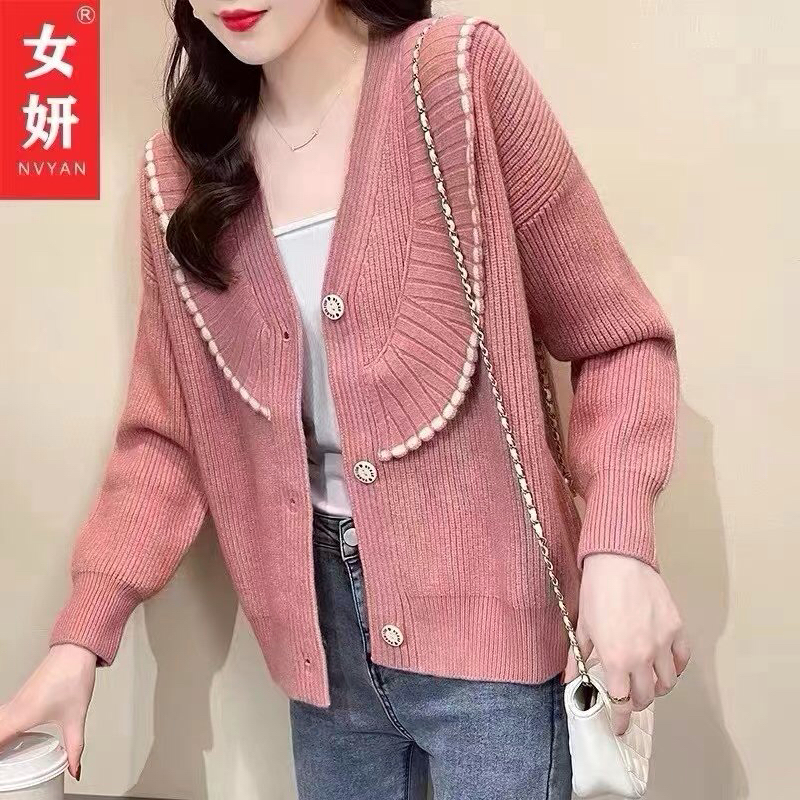 （荷叶领）玉姐家减龄慵懒厚实针织开衫f567 J02907