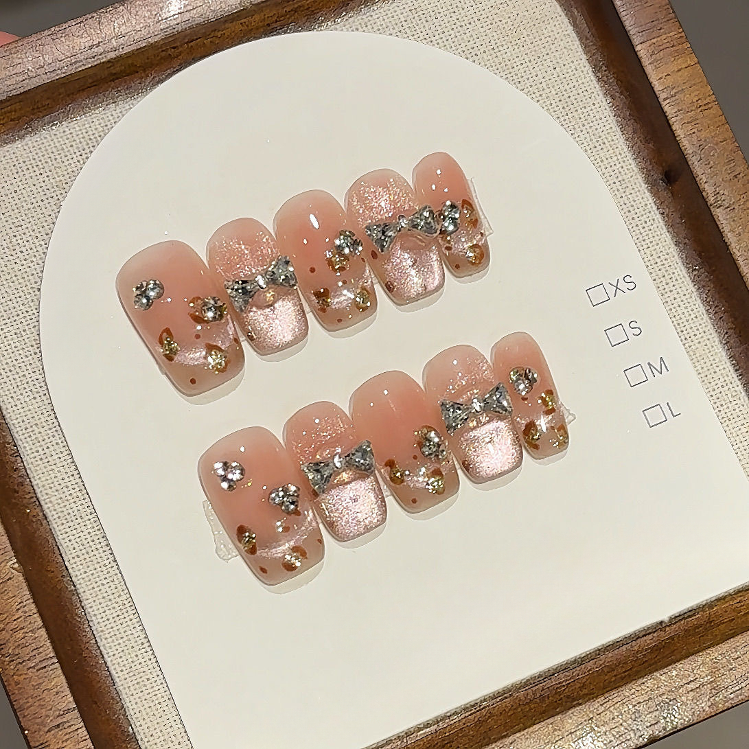 【117-粉豹】粉色豹纹带钻爆闪猫眼秋冬高级感穿戴美甲贴片