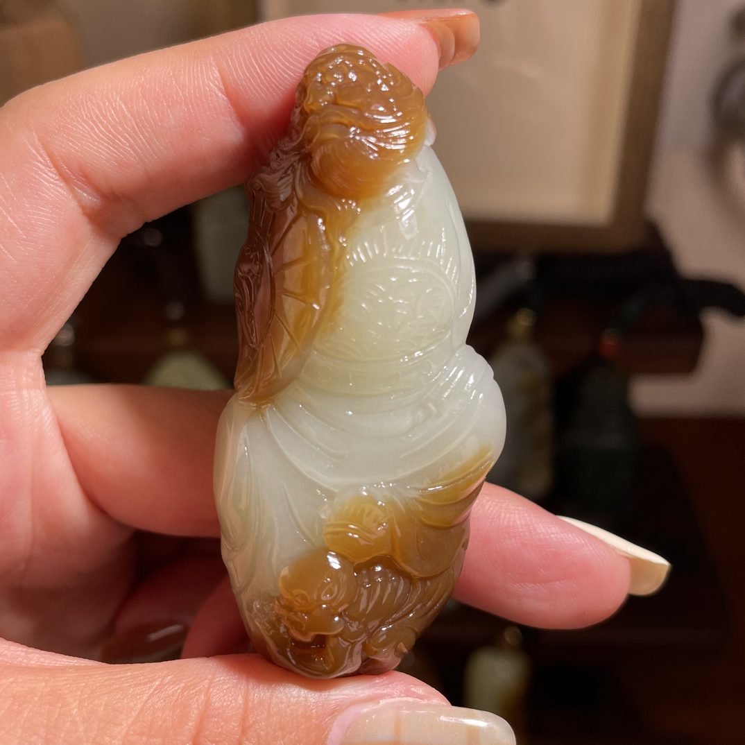 和田玉 新疆且末料 天地糖精品糖白 钟馗吊坠