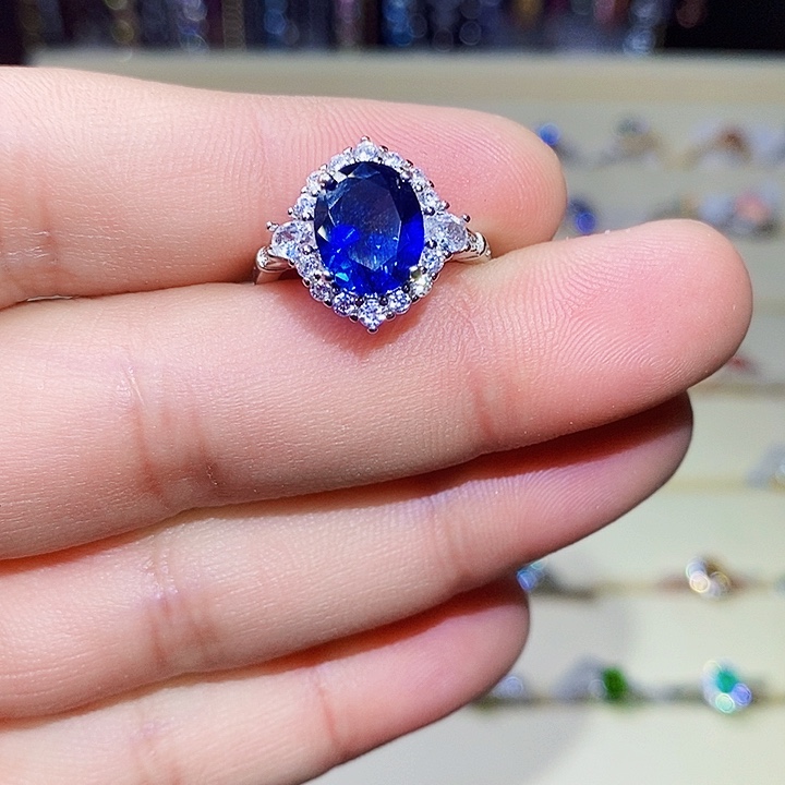 蓝宝石戒指银S925镶嵌111111