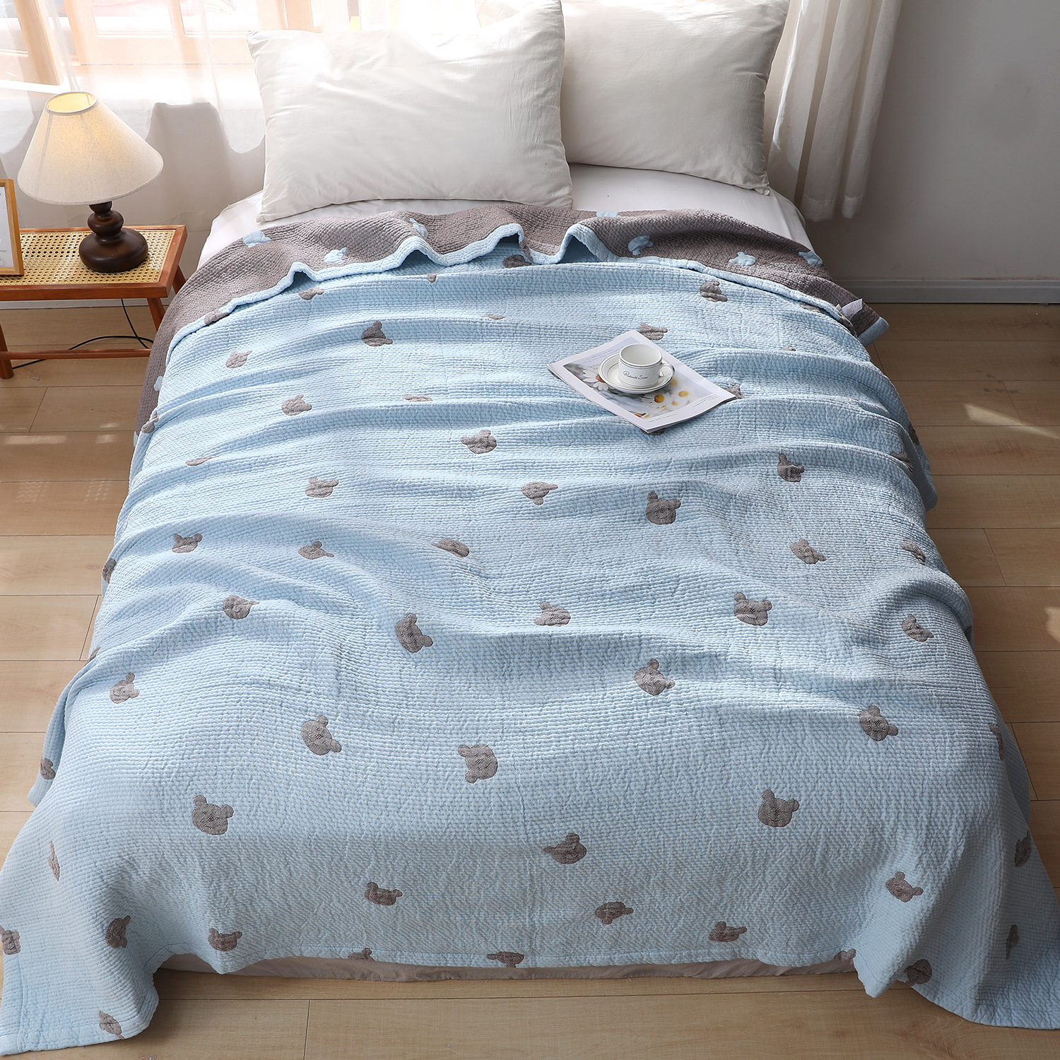 【小熊蓝】韩系轻奢绵柔吸汗美学被四季被韩国毯