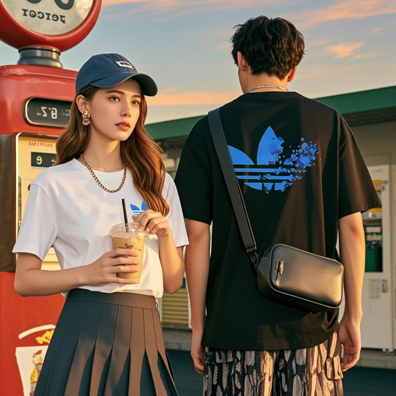 ins夏季短袖卡通撞色男士T恤运动圆领几何韩版简约男装港风