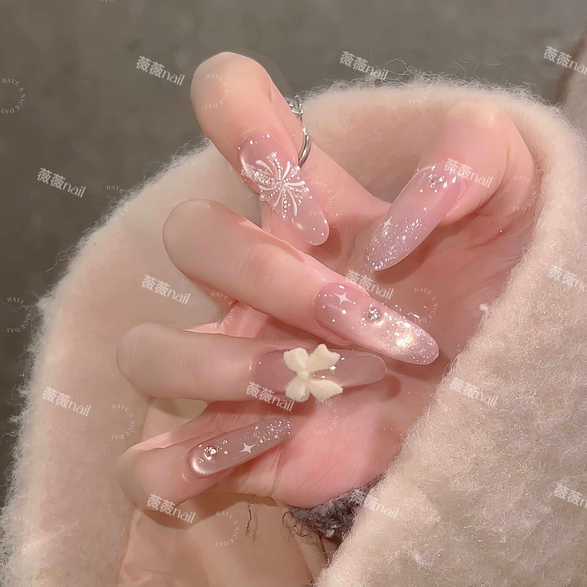 【纯白花火】秋冬美拉德猫眼蝴蝶结可拆卸高品质穿戴甲