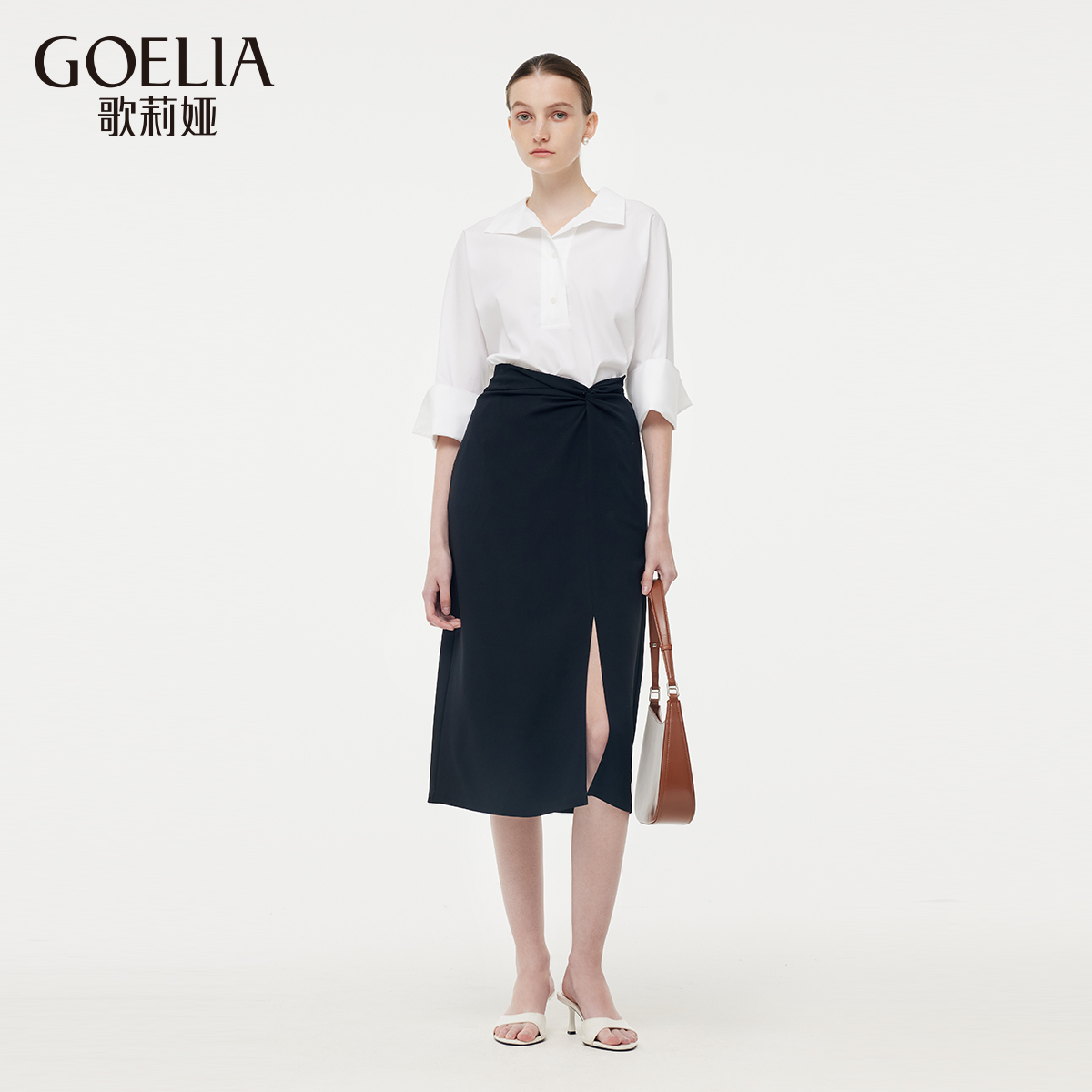 歌莉娅 夏季新品  扭结醋酸半裙  1E4L2B020