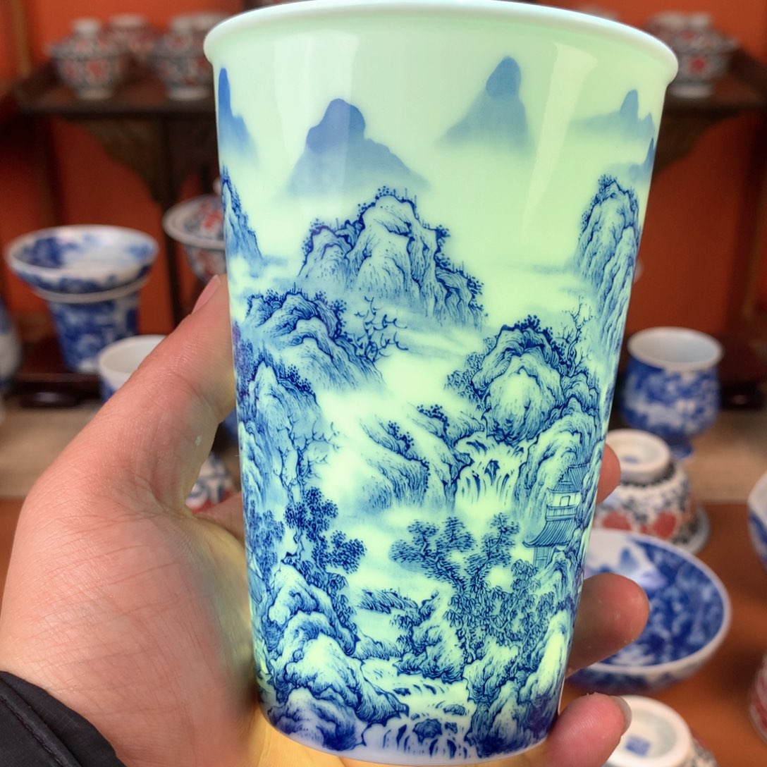 山水可乐杯手工手绘