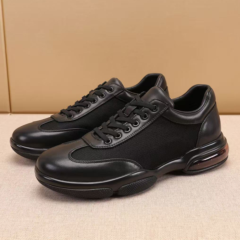 手工真皮运动休闲鞋男厚底防滑耐磨减震跑步鞋透气防臭飞织网面鞋