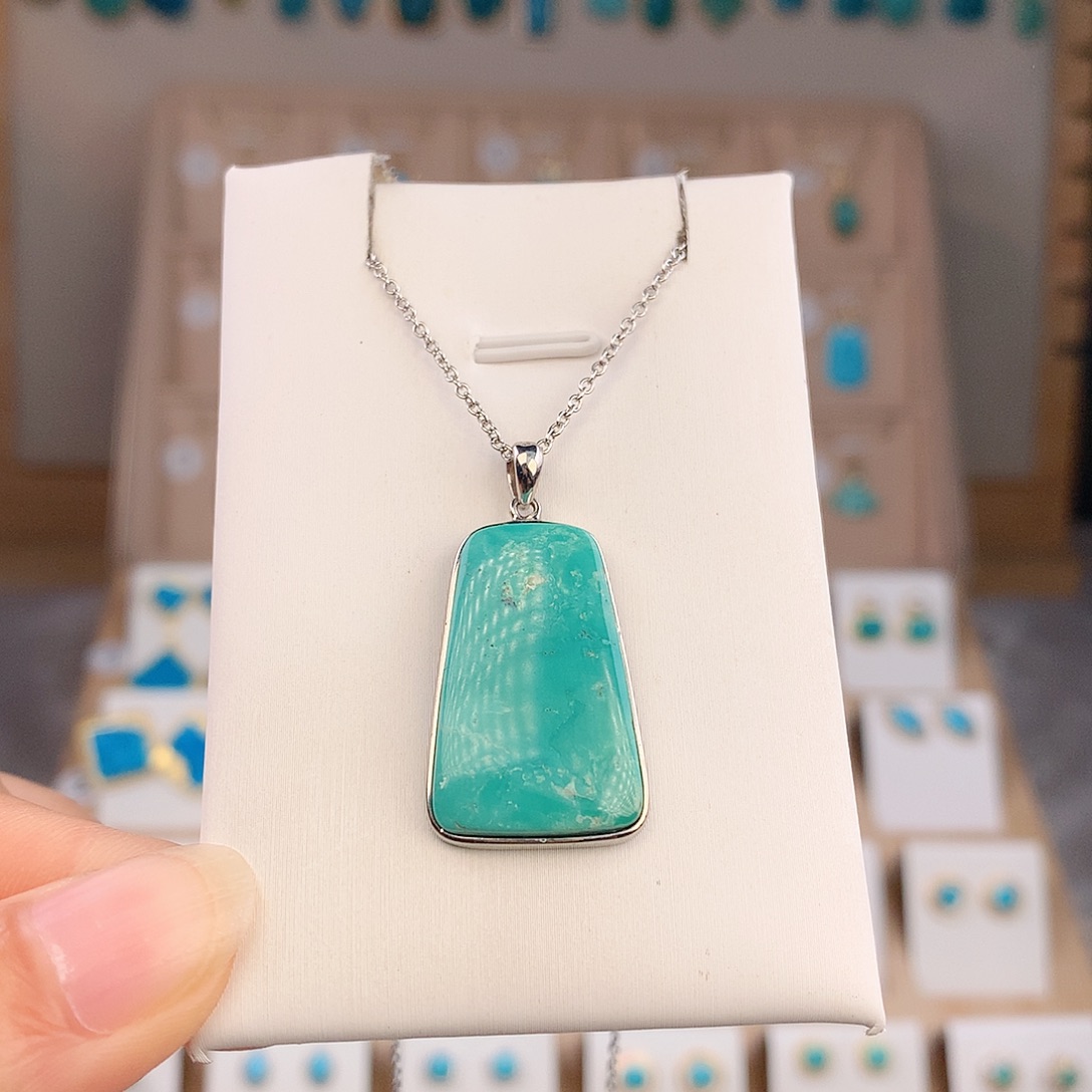 绿松石银S925镶嵌吊坠(不含链)