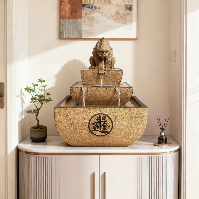 中式流水摆件循环水办公室桌面招财日进斗金茶室客厅前台送礼佳品