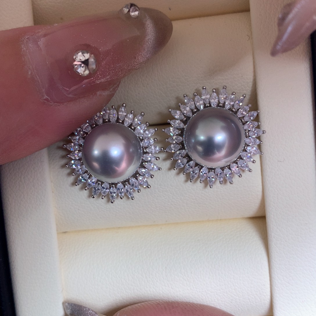 海水珍珠耳饰银S925镶嵌