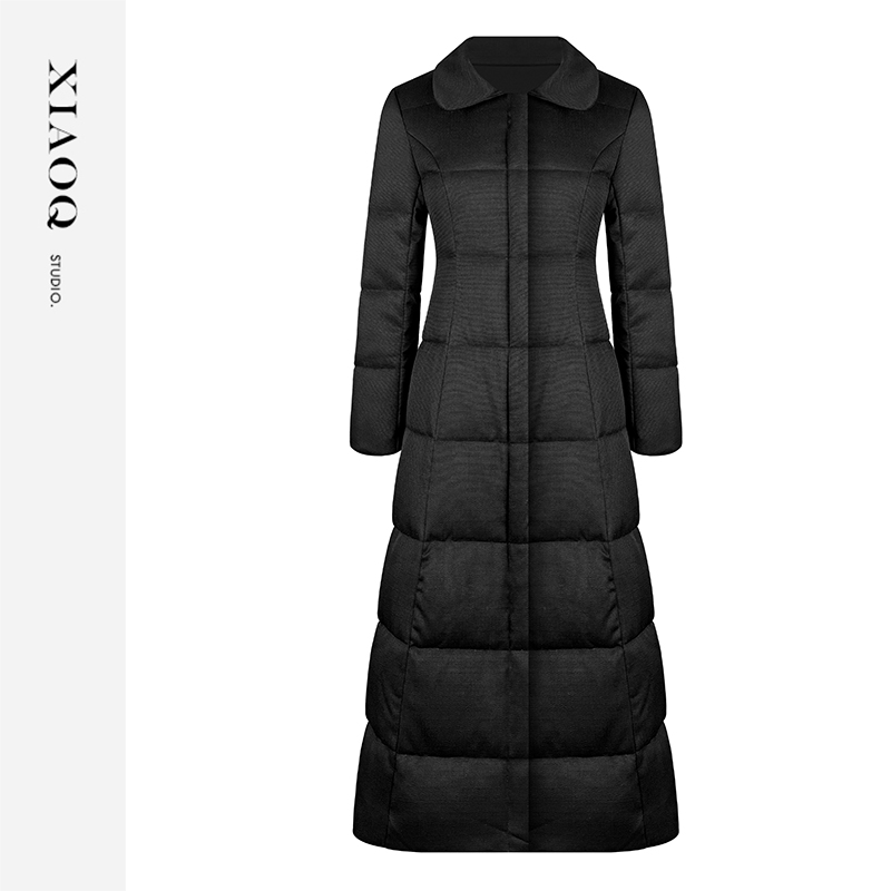 【小Q家】96649秋冬加厚保暖收腰长款羽绒服（不含腰带）