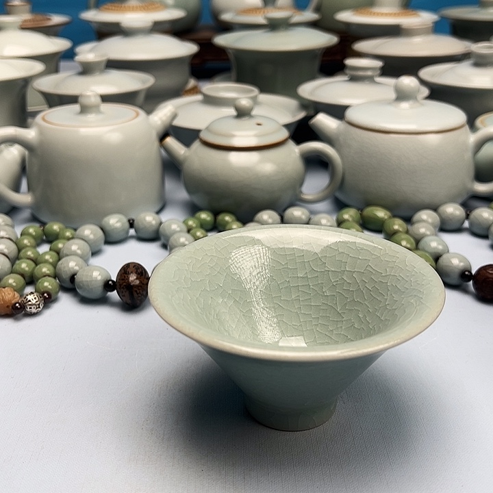 杯微微暇鱼鳞冰花斗笠杯原矿原釉原产地