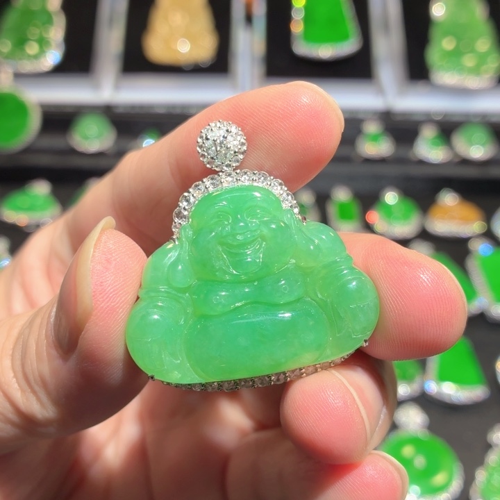 翡翠18K金镶嵌吊坠(不含链)