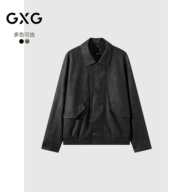 GXG男装 翻领夹克PU皮质宽松男士外套 2025秋季新品#G25D214165