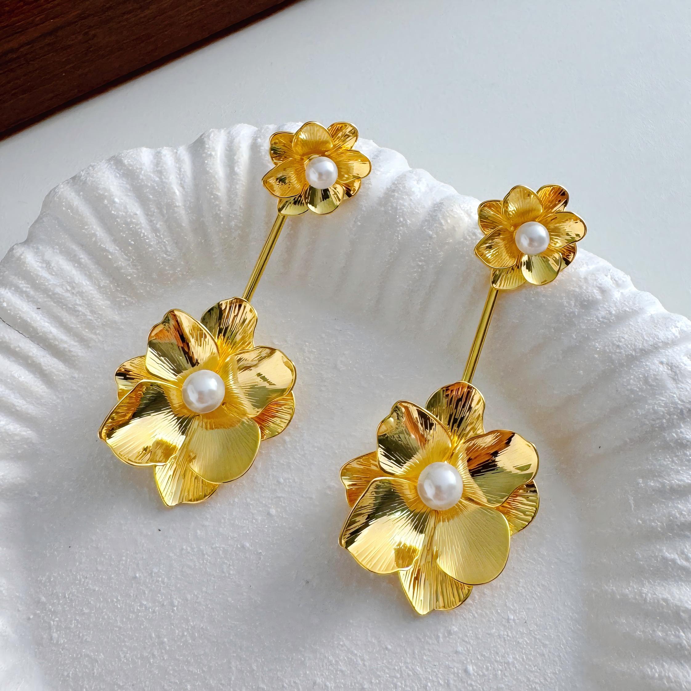 铜合金耳饰 591花朵流苏耳环女时尚金属风个性夸张耳坠设计感