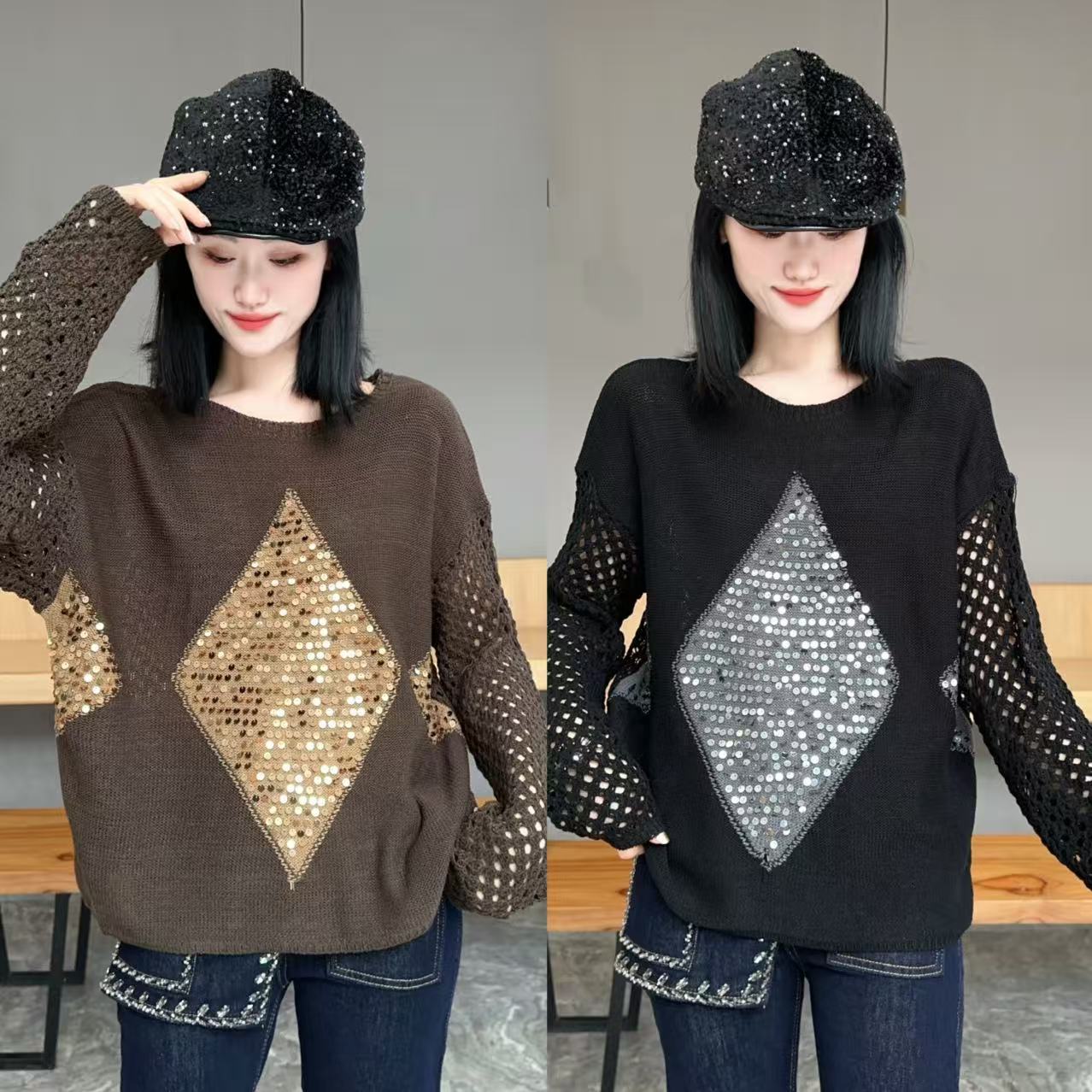 【YJ·原创】2025早秋新款宽松百搭显瘦重工刺绣毛衣卫衣女 YY3057