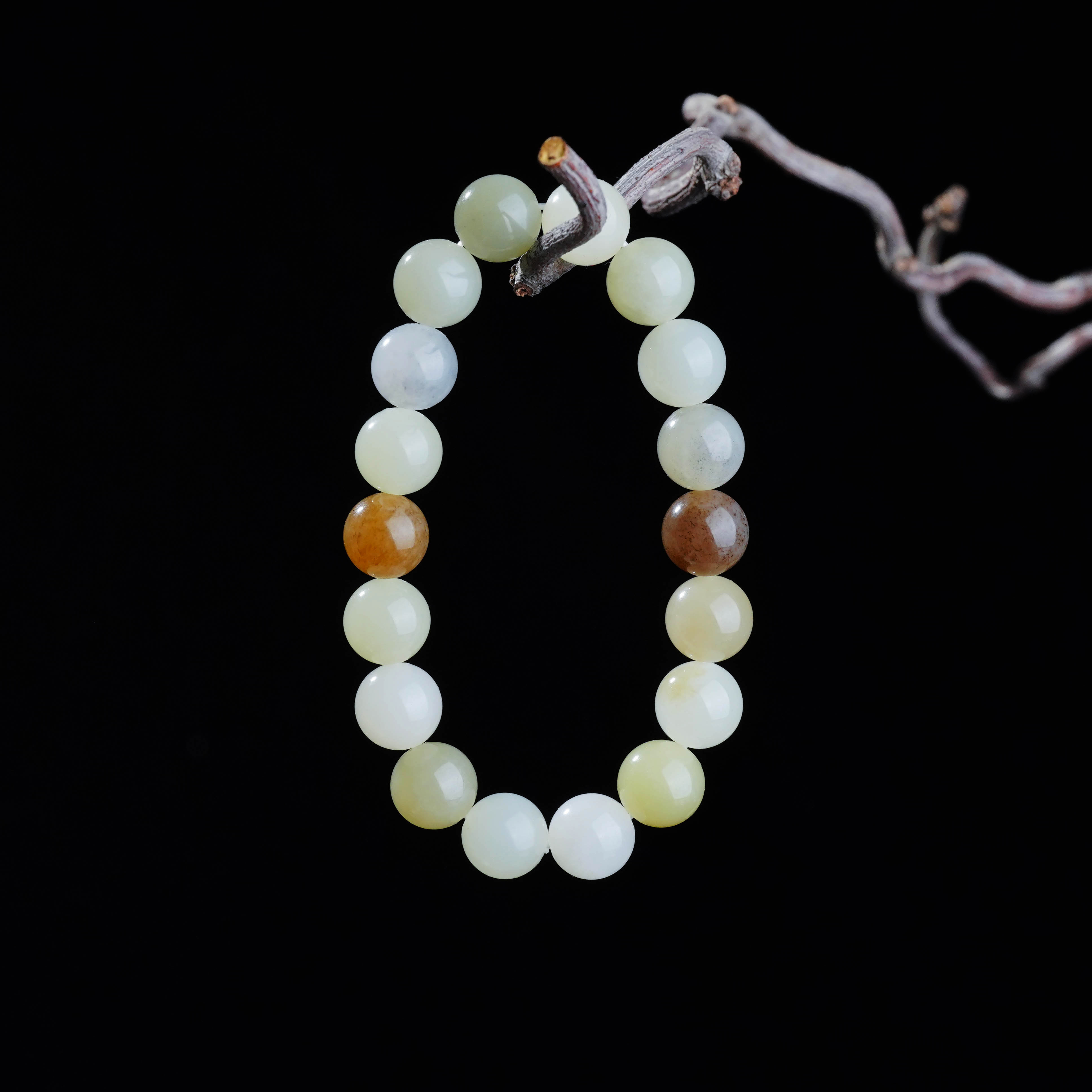 【拾光】冷焰仓-天然和田玉新疆料多宝10mm手串-多样性混发