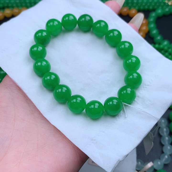 心***谢缅料卡12正阳绿手串