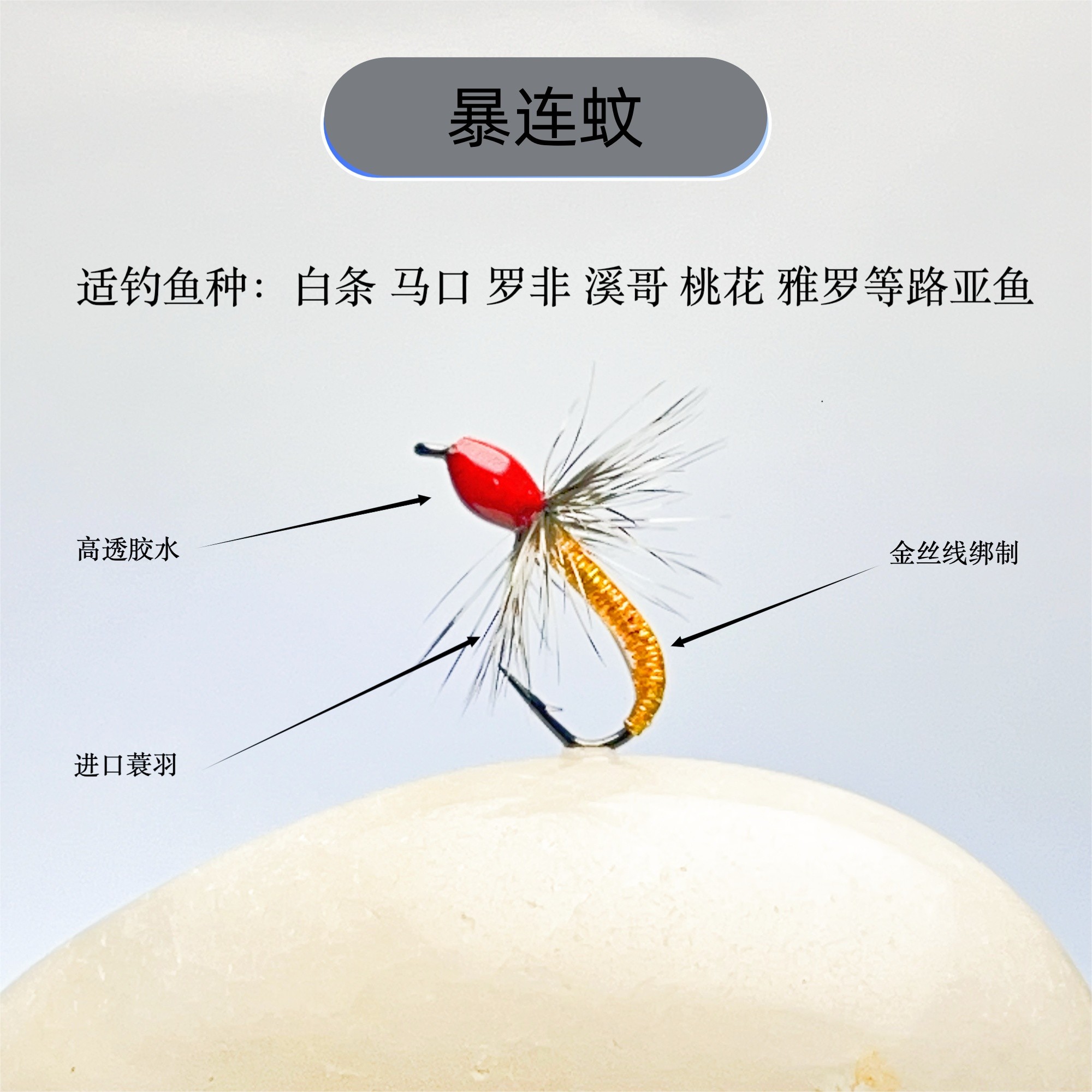 暴连蚊手工精绑腹节摇蚊飞蝇钩微物路亚假饵白条马口飞蝇摇蚊溪哥