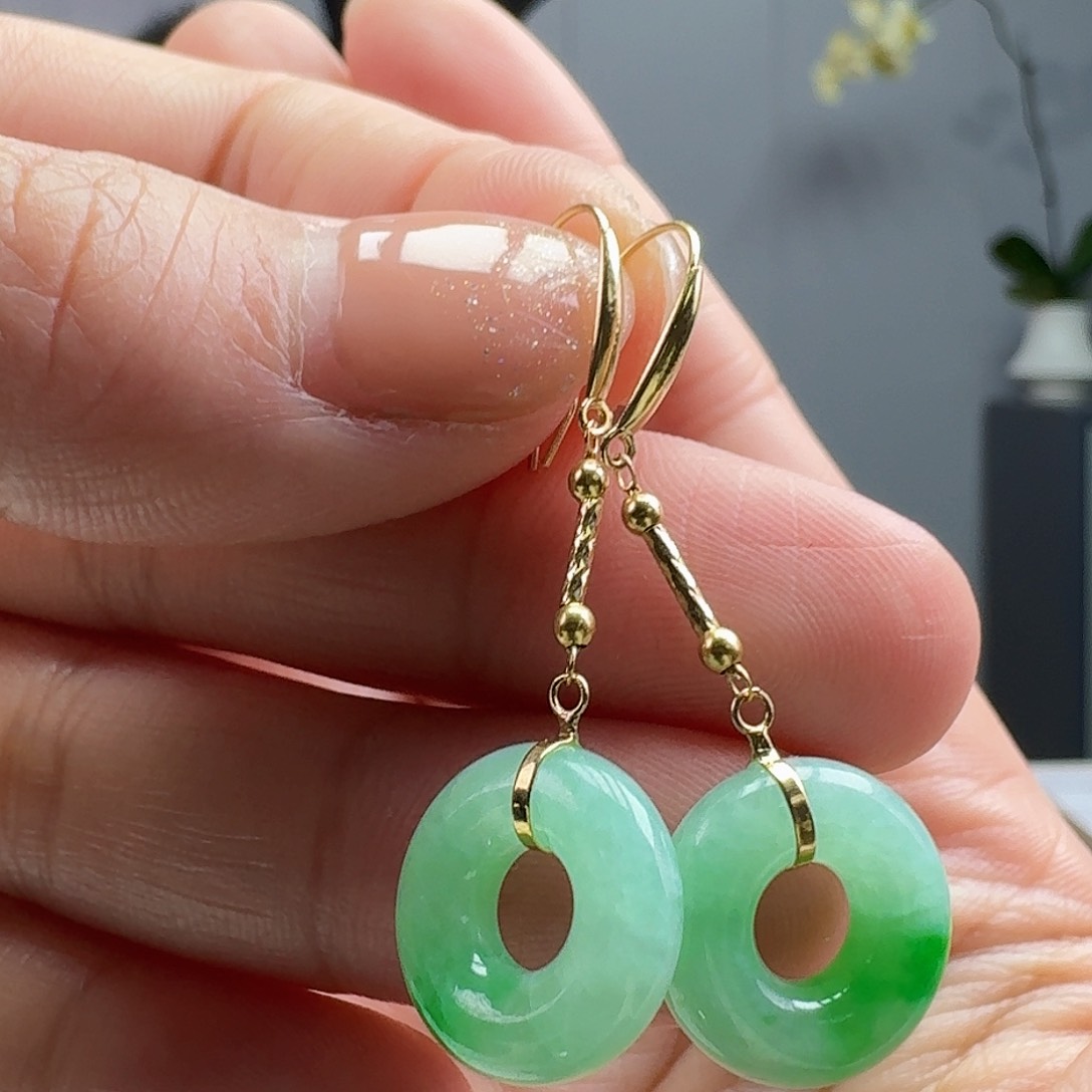 翡翠耳饰18K金镶嵌天然