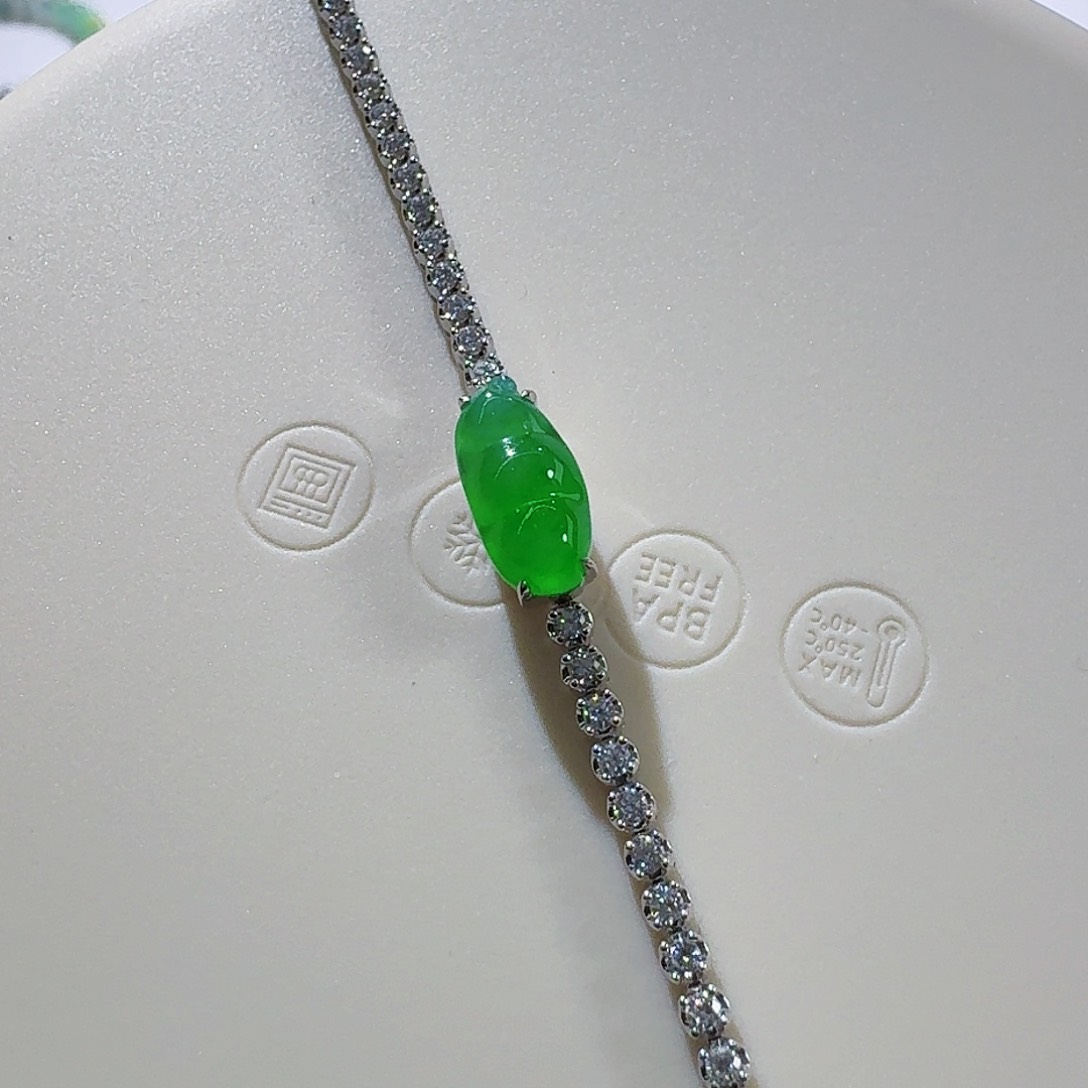 翡翠手链18K金镶嵌豆子