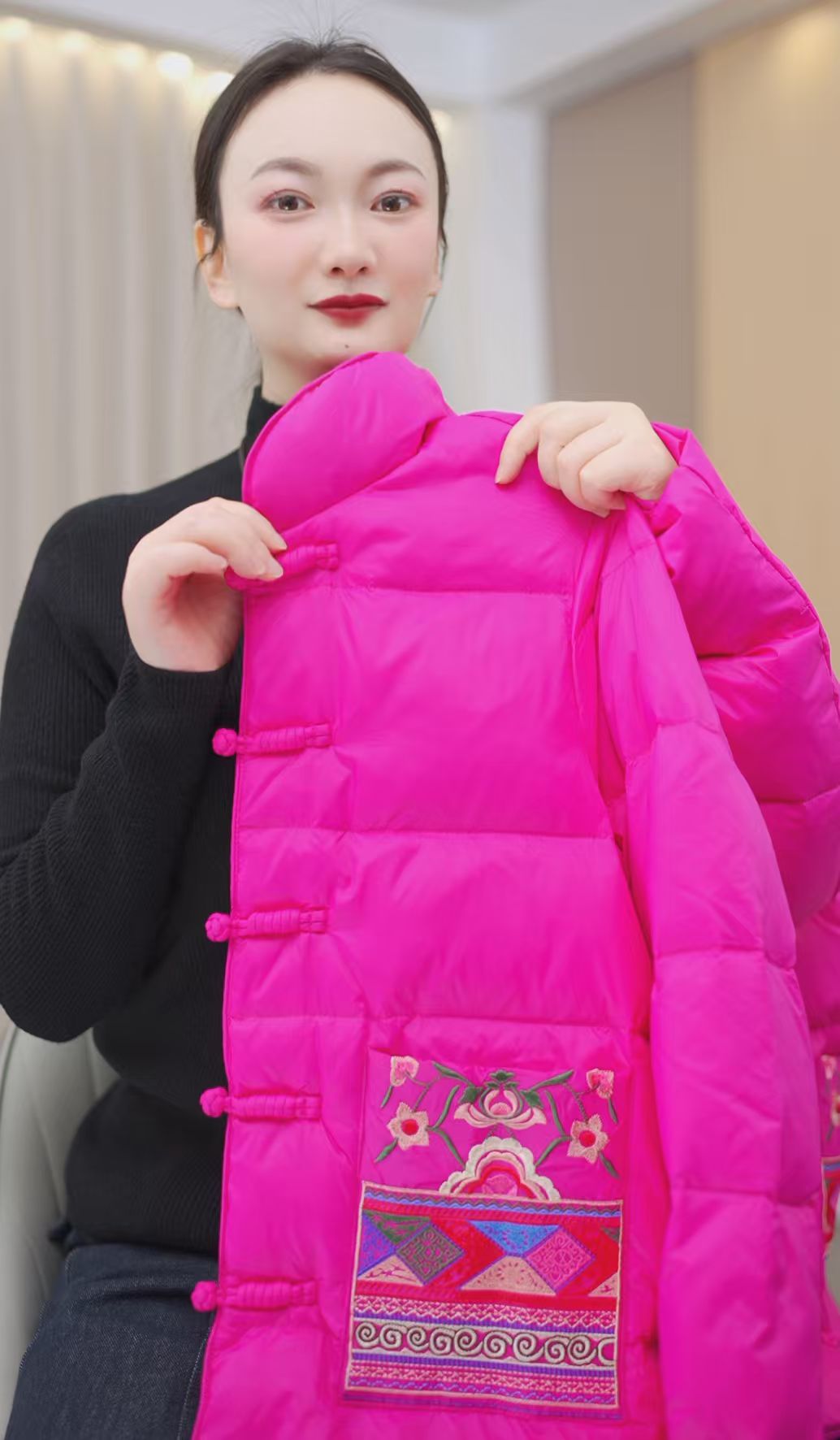 [专柜原单正品]M吉祥花万针刺绣新中式国风羽绒服
