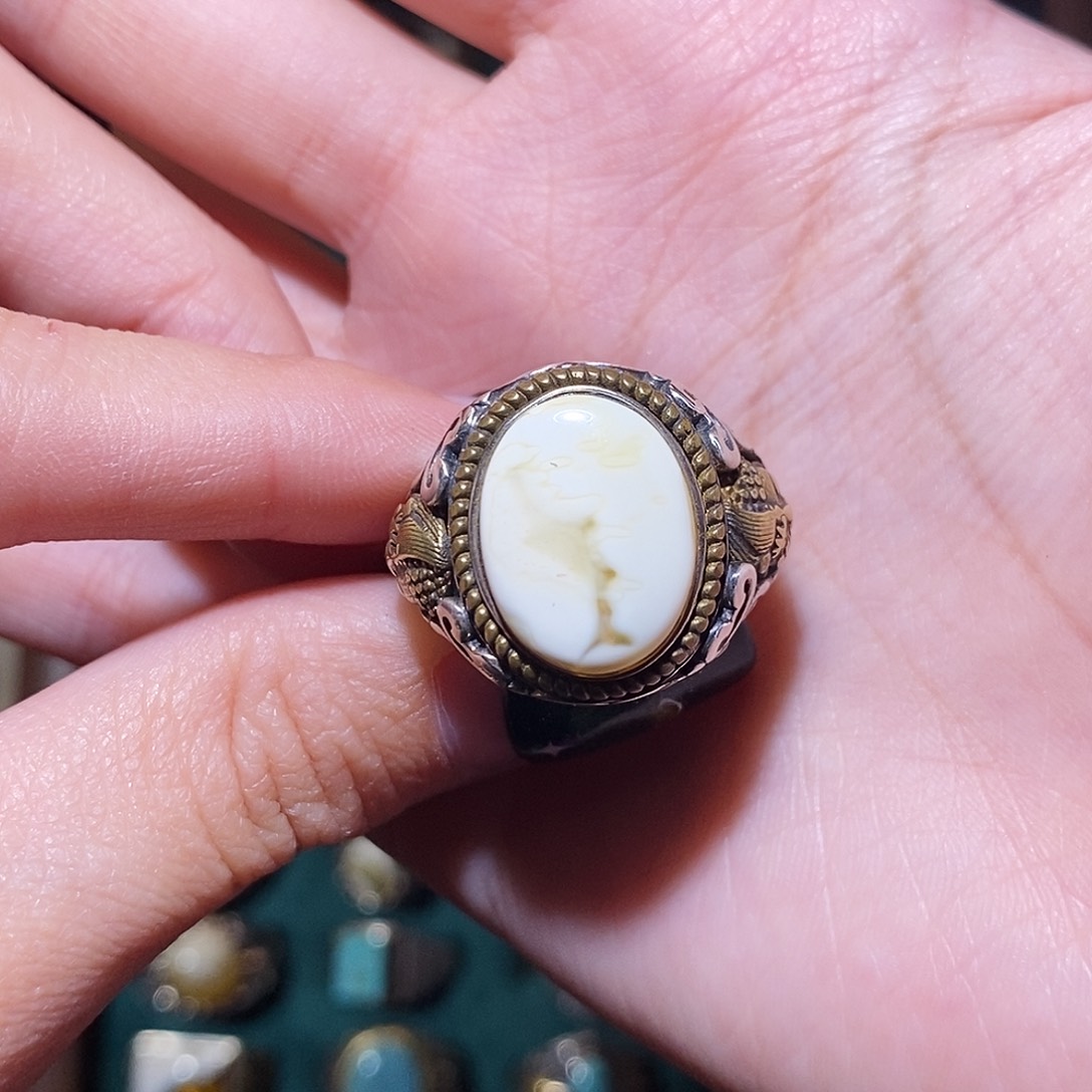 琥珀戒指银S925镶嵌ꪝ*戒指