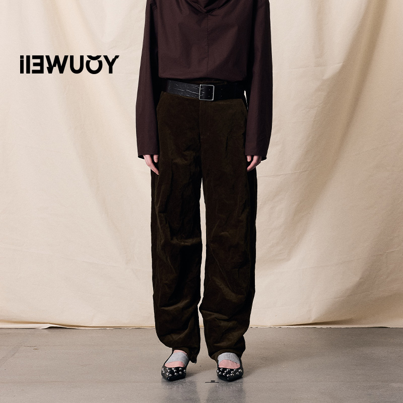 有尾YOUWEI2025冬款金属丝平绒收脚口长裤Y5425413阔腿裤秋冬高腰