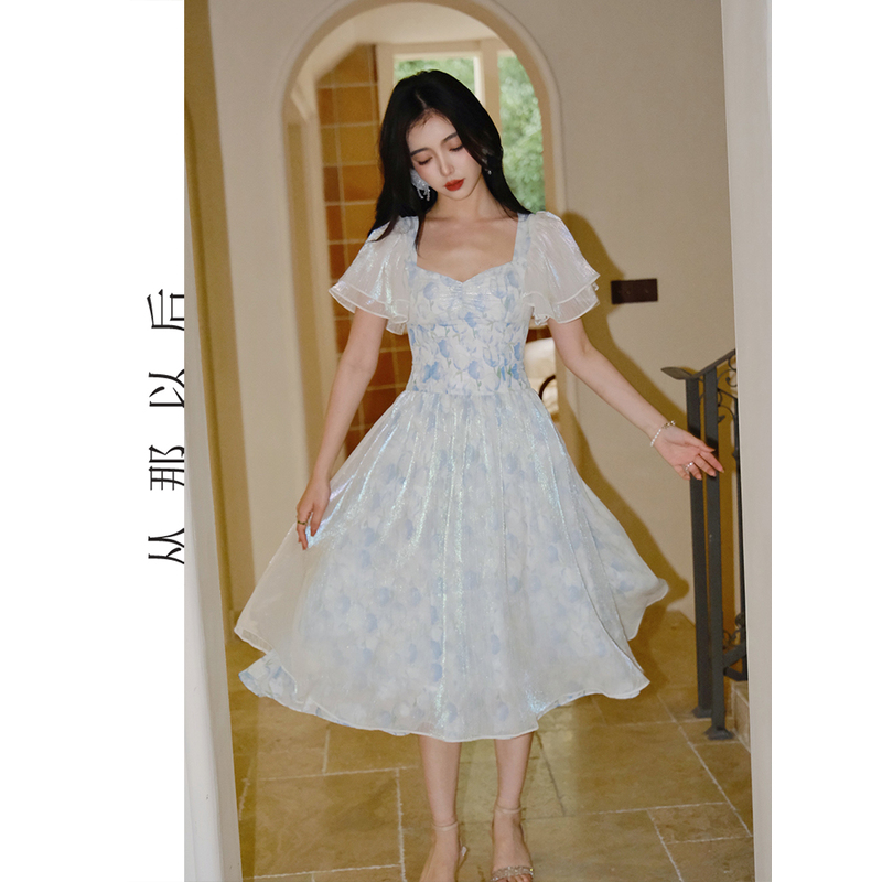 SINCE THEN【郁香流光】方领连衣裙初恋小个子短裙温柔优雅裙子夏季