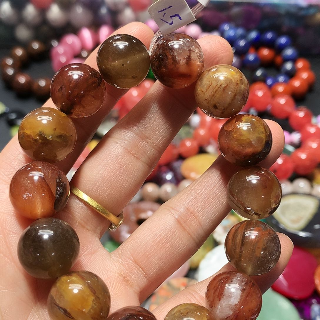 未镶嵌手串玛瑙/玉髓卡15红兔毛浇花水晶