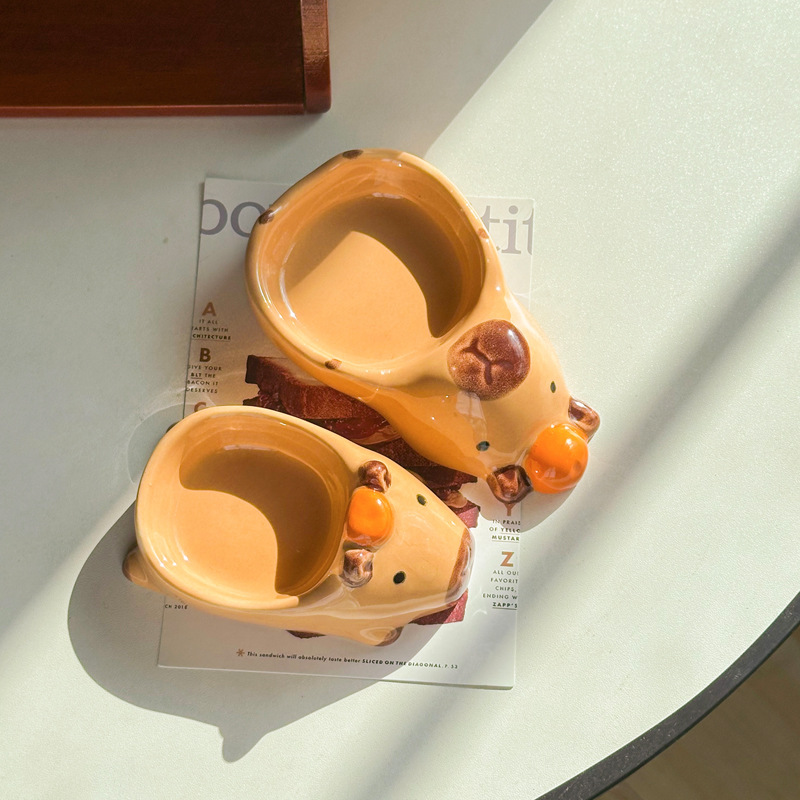 卡皮巴拉水豚蘸酱碟ins日式立体陶瓷小碟调料碟番茄酱醋碟小吃碟