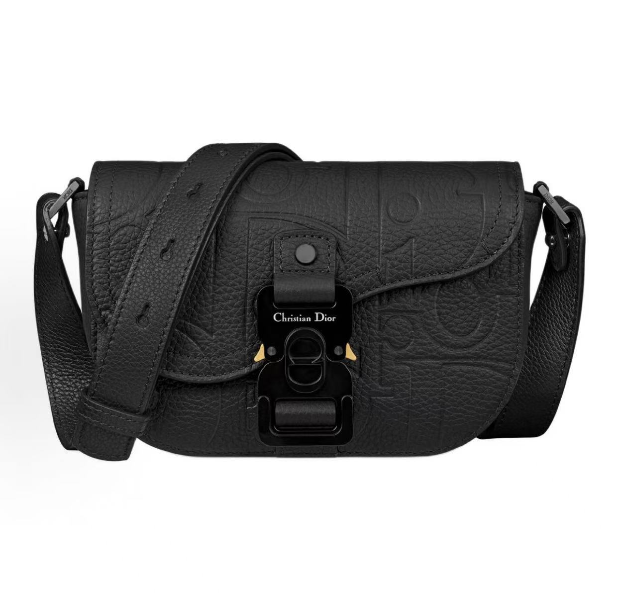 未使用 DIOR/迪奥 25新款大logo全皮黑色满印马鞍翻盖信使斜挎包