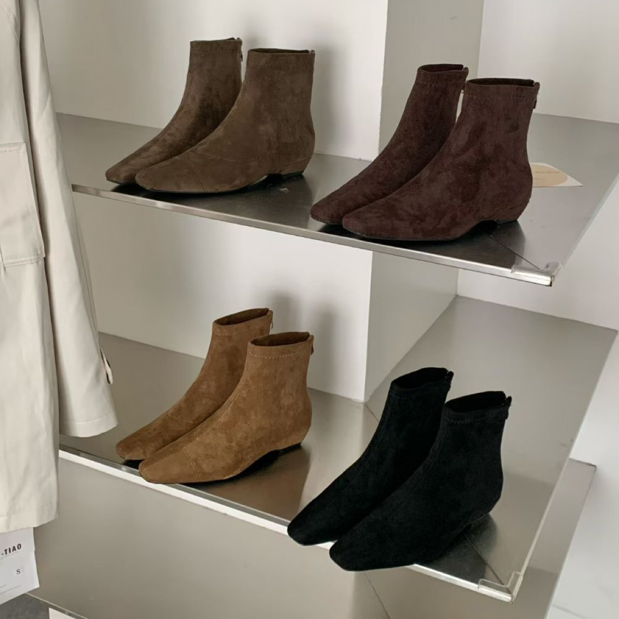 团团家 1888-11 韩版方头绒面弹力瘦瘦靴女秋冬新款靴子百搭时髦