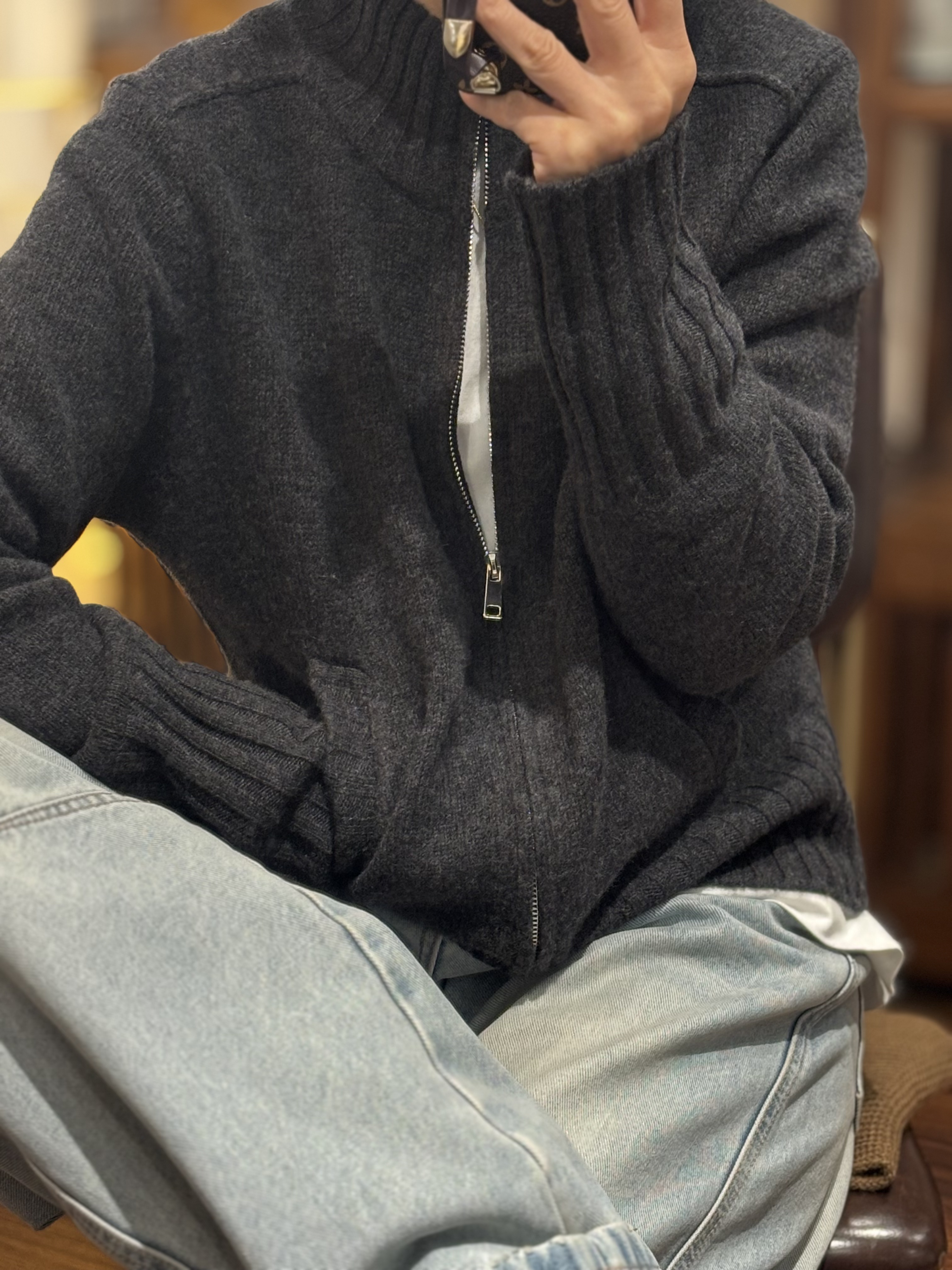 【17155】套头纯色立领毛衣轻熟风高领拉链开衫