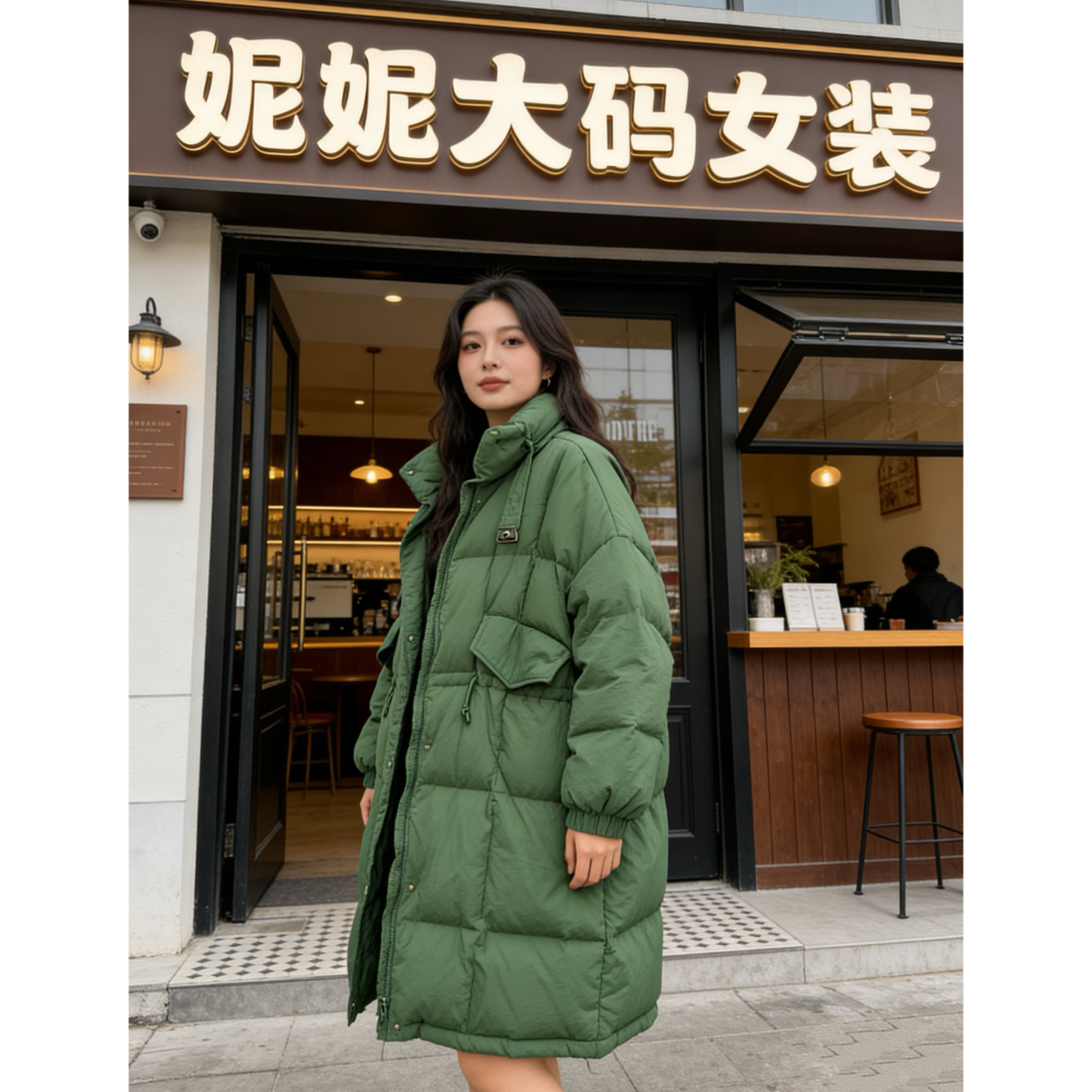 妮妮家A555冬季新款立领时尚百搭中长款加厚羽绒服外套