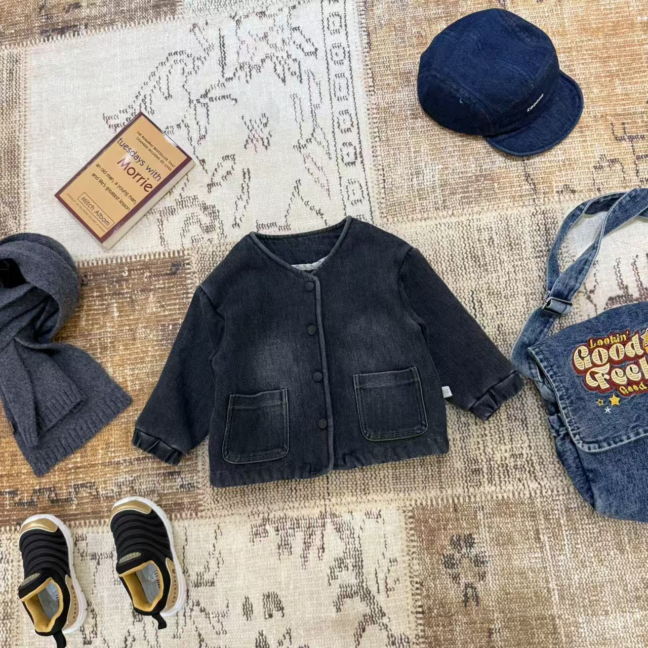 儿童秋冬时尚百搭加绒牛仔外套H2756