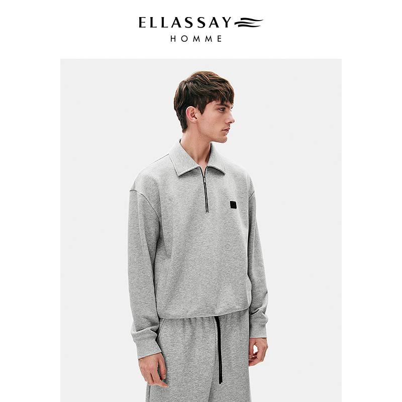 【贾乃亮同款】ELLASSAY歌力思男装新款棉混纺长袖翻领拉链卫衣男款