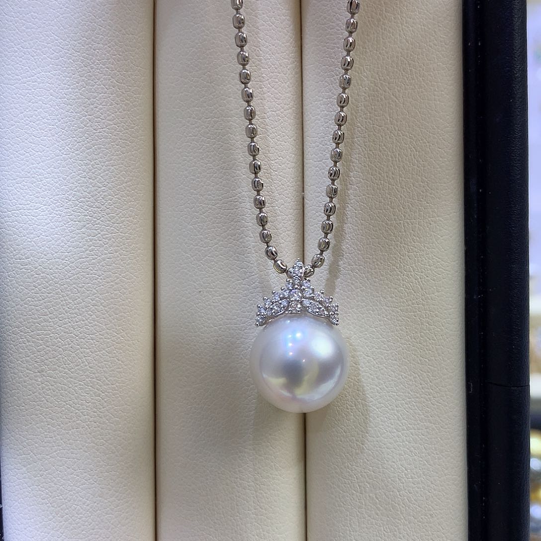 海水珍珠吊坠(不含链)18K金镶嵌13/14mm澳白