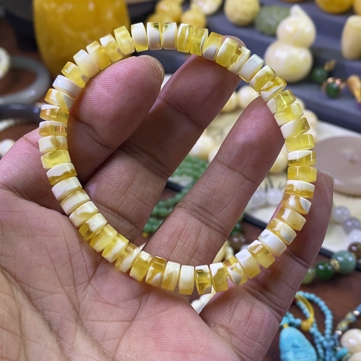 琥珀未镶嵌手链原矿蜜蜡金瓷白药片