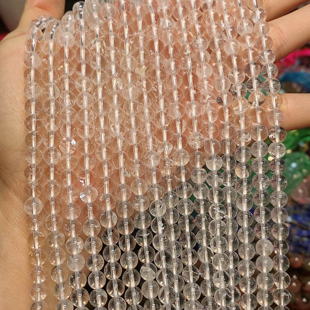 玛瑙/玉髓散珠天然白水晶6mm一条高透