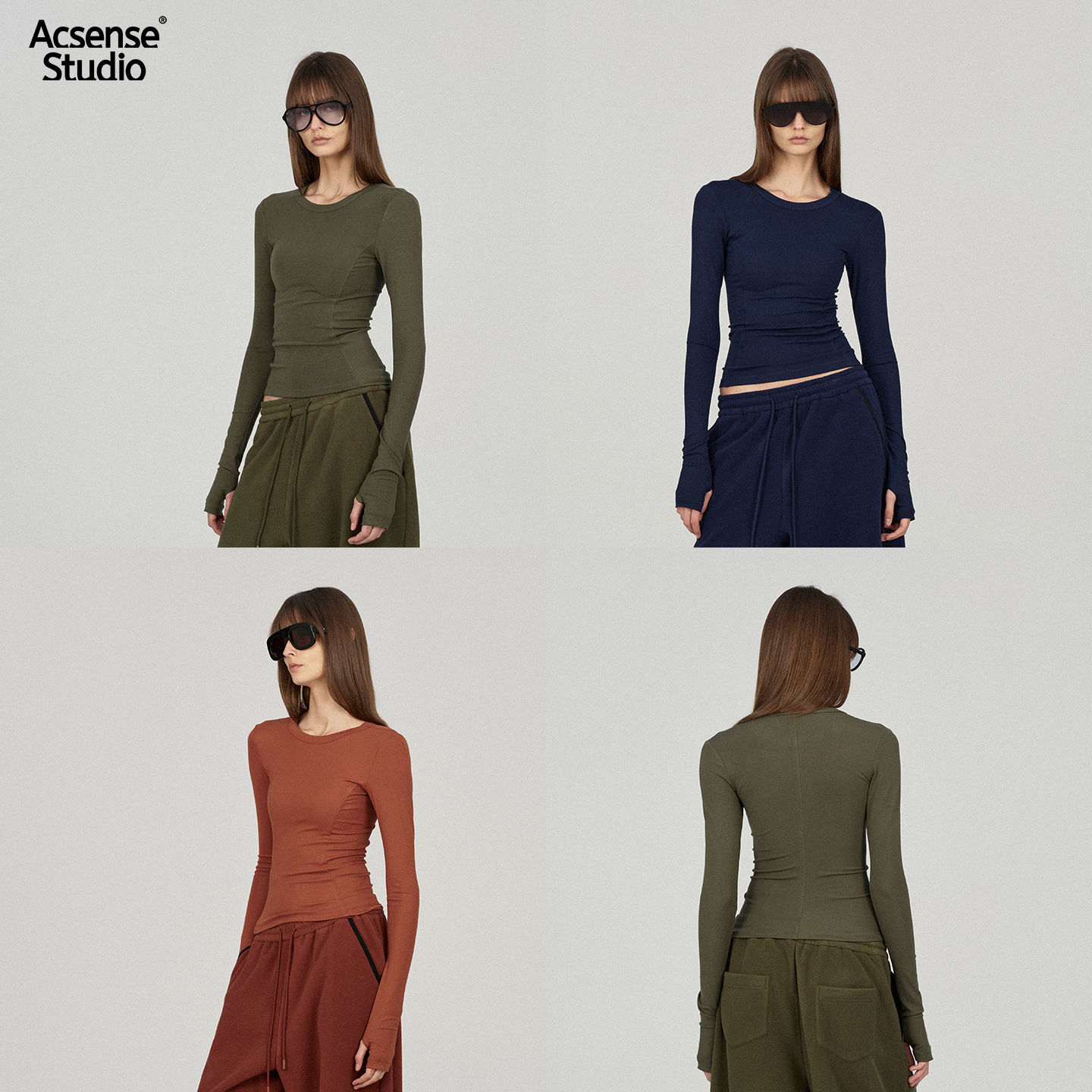 ACSENSE STUDIO 高弹修身圆领折腰上衣tee