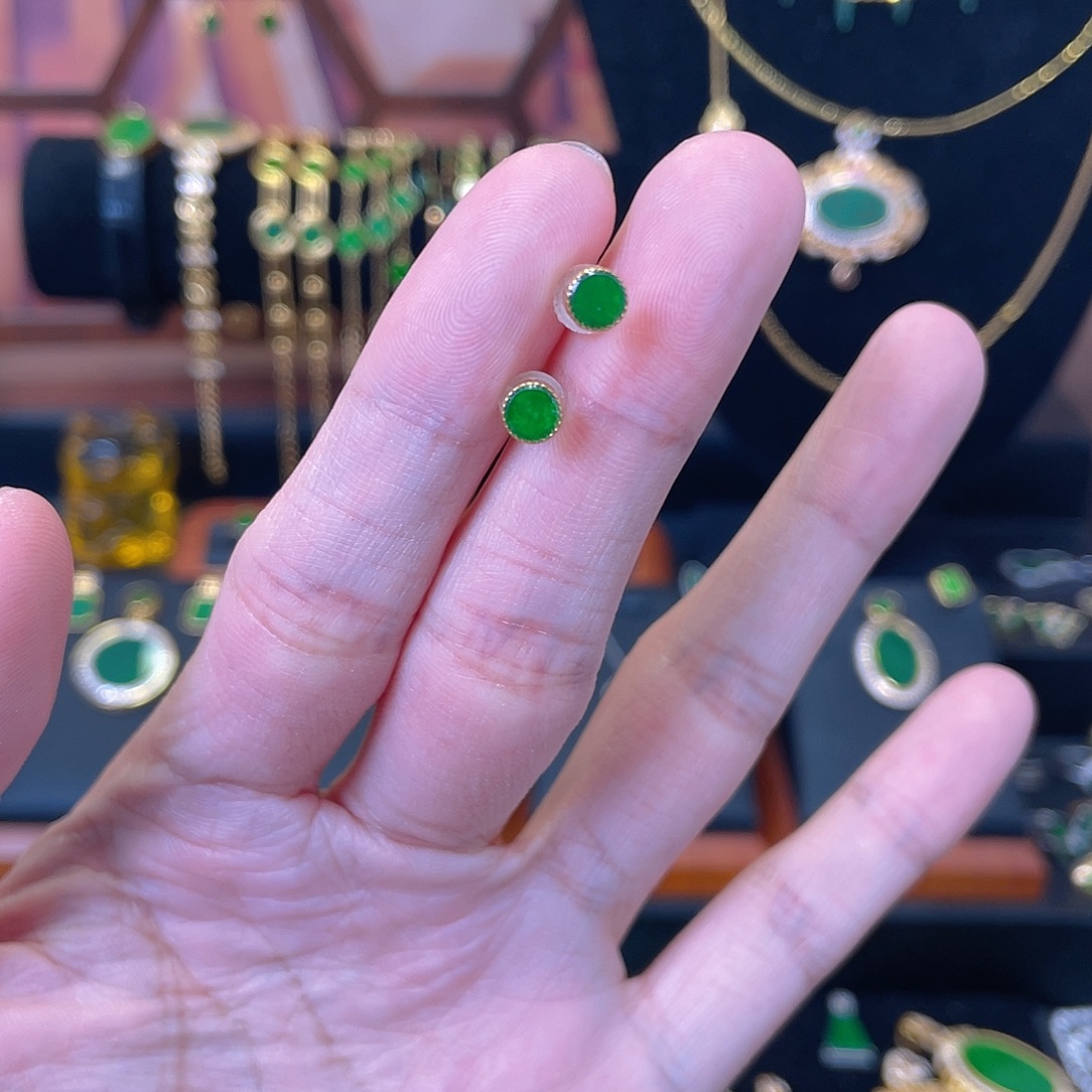 翡翠银S925镀金镶嵌耳饰尺寸5