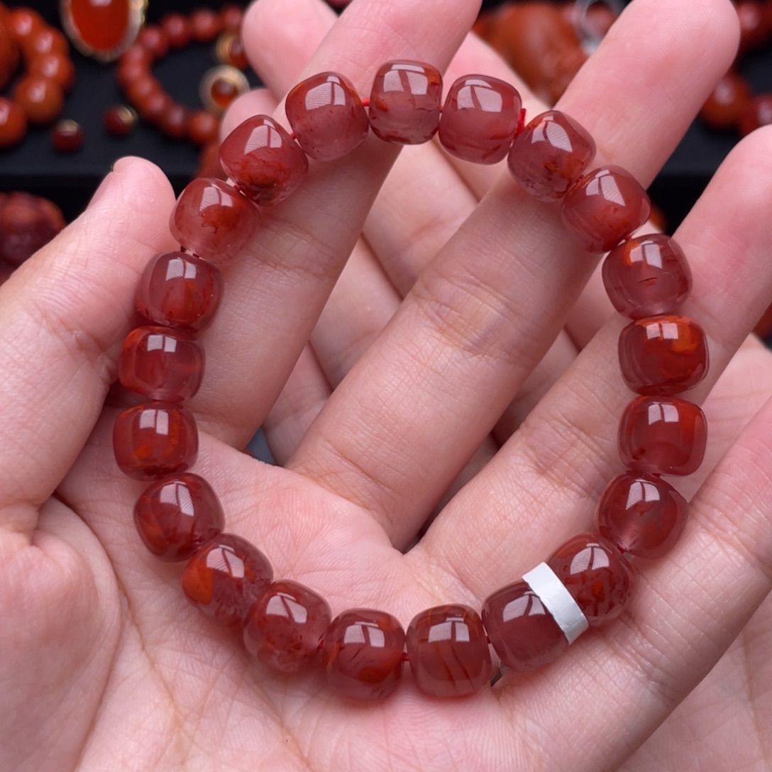 南红玛瑙未镶嵌珠宝奇石单圈10mm