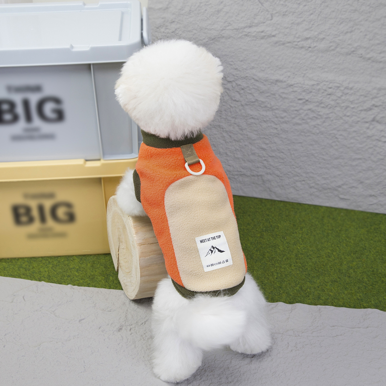 外贸款宠物冬季加绒泰迪比熊撞色高领卡通印花可牵引毛绒狗卫衣