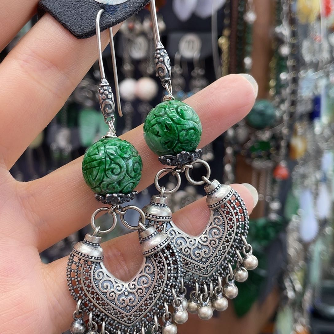 翡翠银S925镶嵌耳饰咪*142gjjhhh