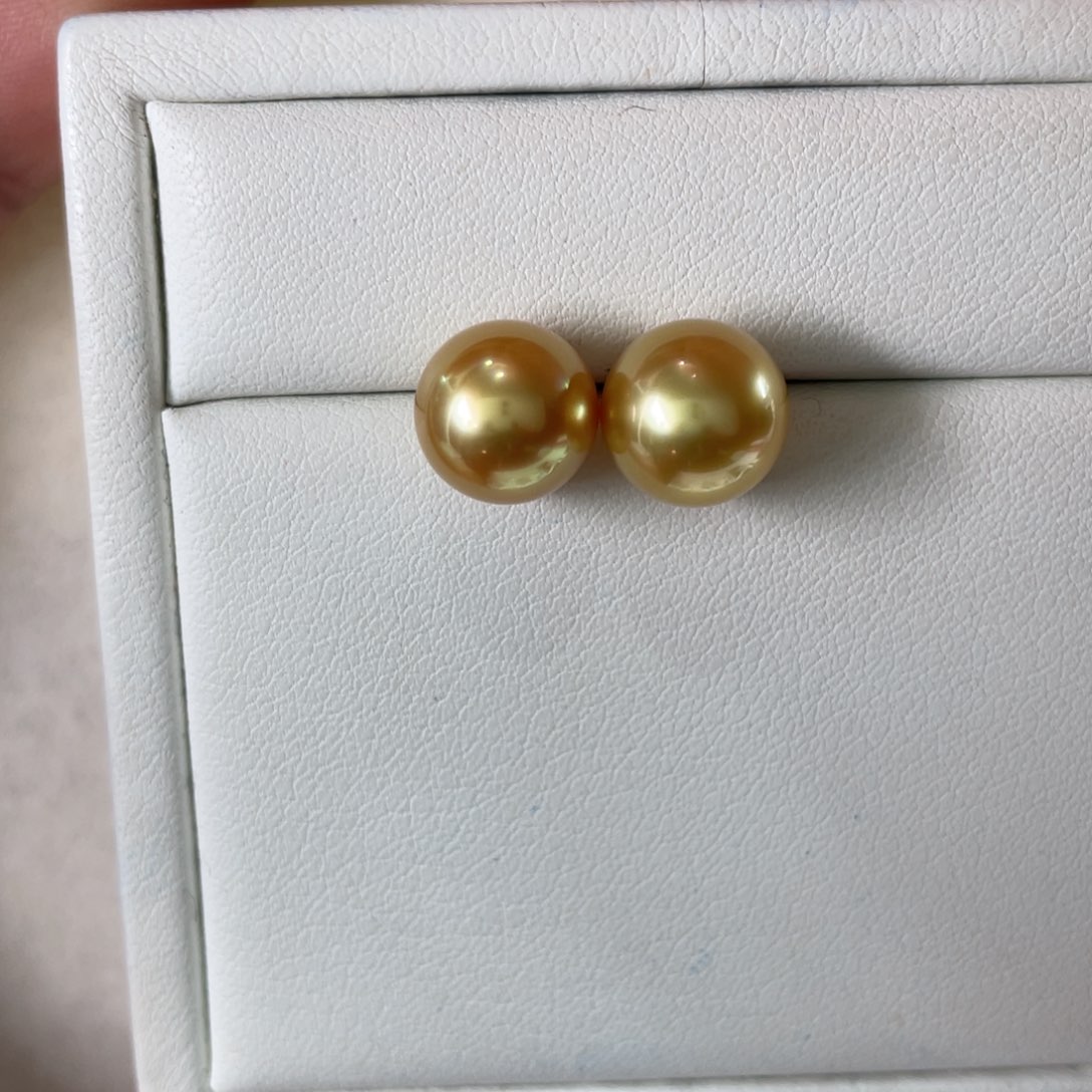 18K金镶嵌耳饰海水珍珠叶****浓南洋金珠9-10m m