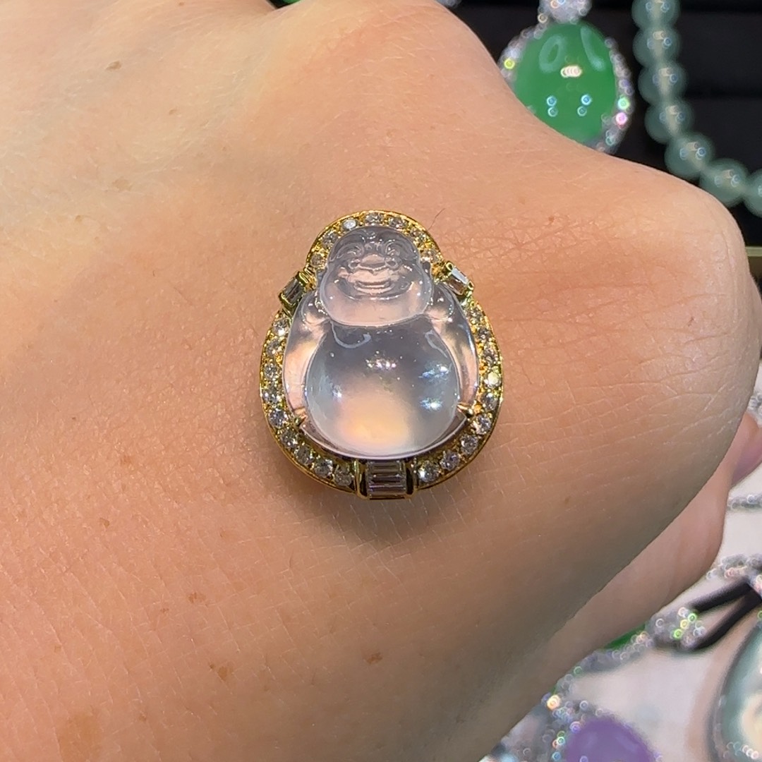 翡翠18K金镶嵌颈饰弥勒佛