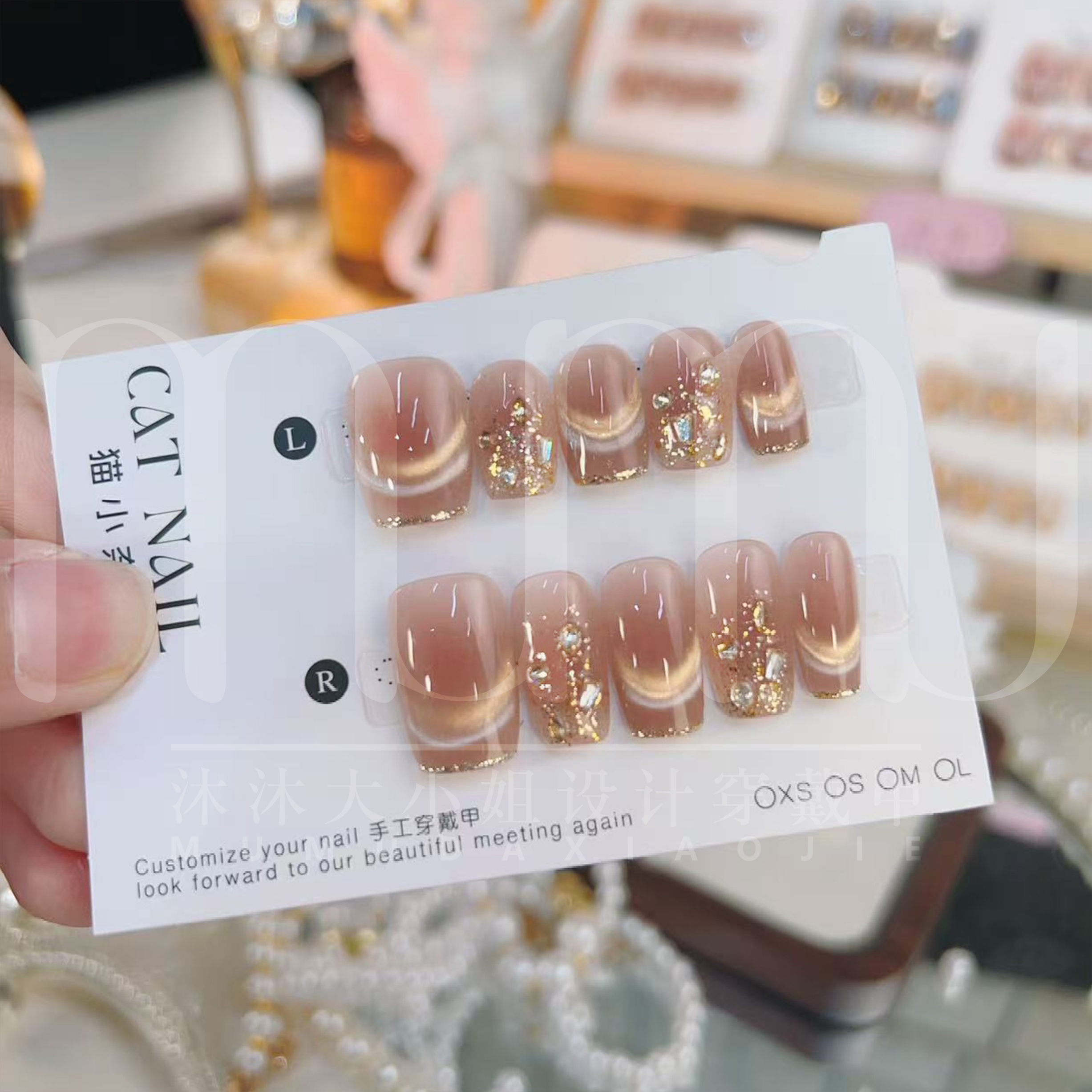 【塞纳黄昏】 纯手工穿戴甲 定制美甲贴片10片装