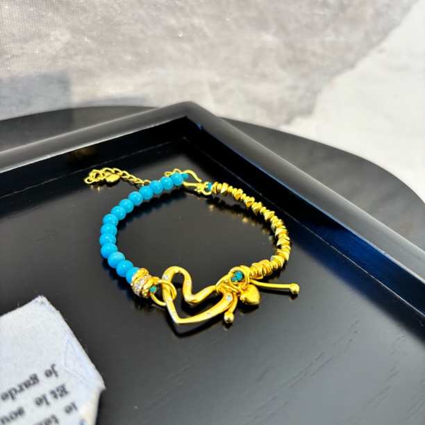 铜合金合成锆石手链 镂空爱心手链SL2024