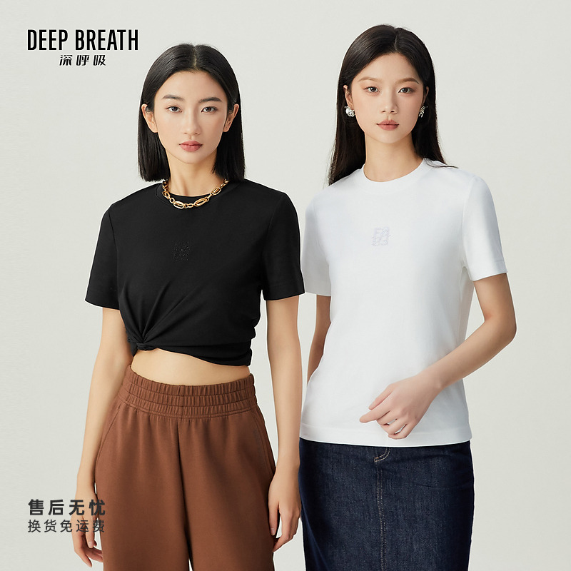 DEEP BREATH深呼吸女装新款时尚通勤经典圆领T恤字母短袖A301442