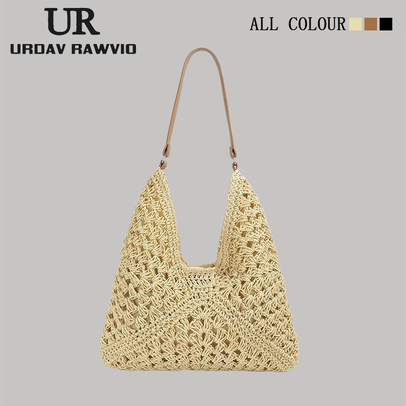 URDAV RAWVIO大容量编织包包女2025新款海边度假草编包单肩托特包